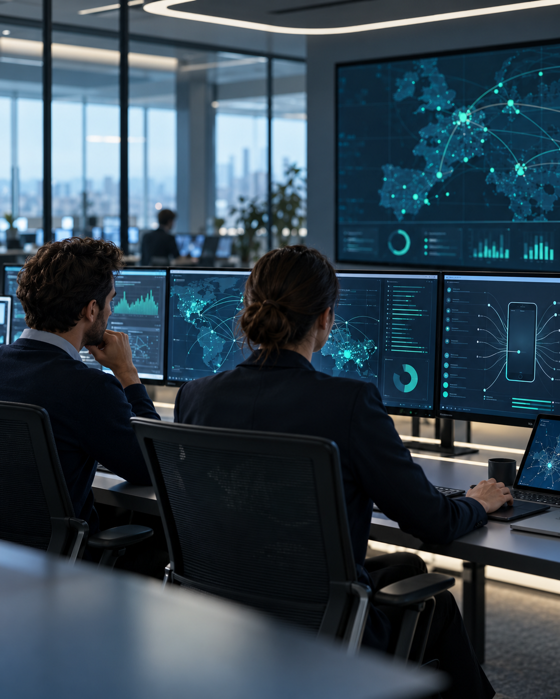 Équipe de cybersécurité analysant les signaux de menace dans un centre opérationnel